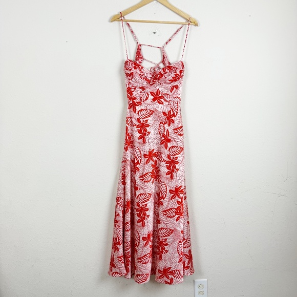 Astr The Label Josiane Red Floral Cut Out Midi Dress Size Medium - Picture 1 of 6